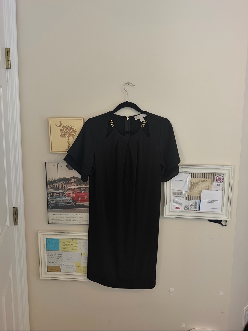 Michael Kors Black Short-Sleeve Shift Dress with Gold Accents